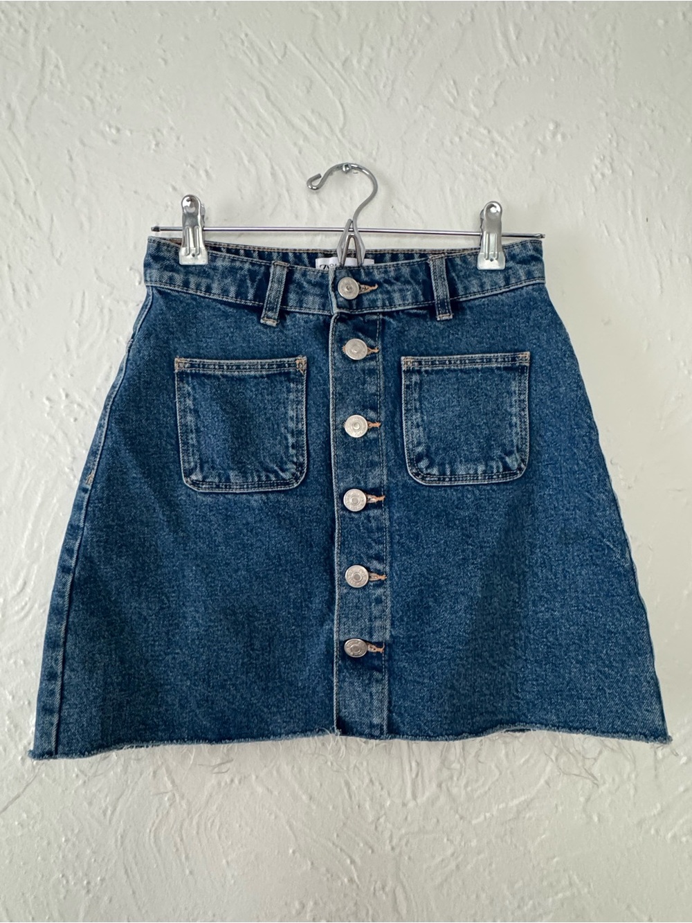 Zara Dark Blue Button-Front Mini Denim Skirt